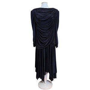 Vtg 80's Black Drape Dress Plus 22.5 Handkerchief Hem Whimsigoth Vamp Fairygoth